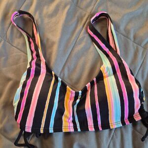 Arizona bikini top size M Black with multi stripes and tie side seam